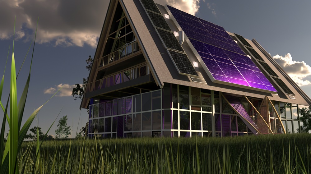beautiful house with purple Solar Panels